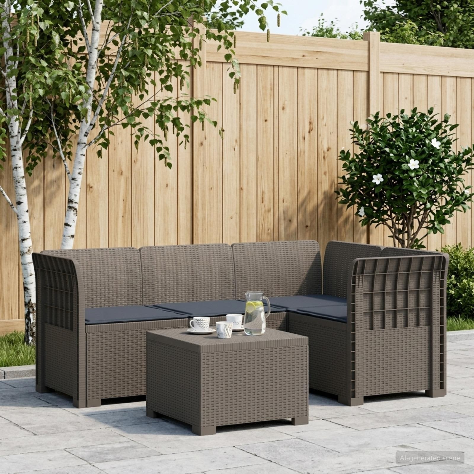 4-personers Have Sofa med Hynder Rattan Look PP Lysegr