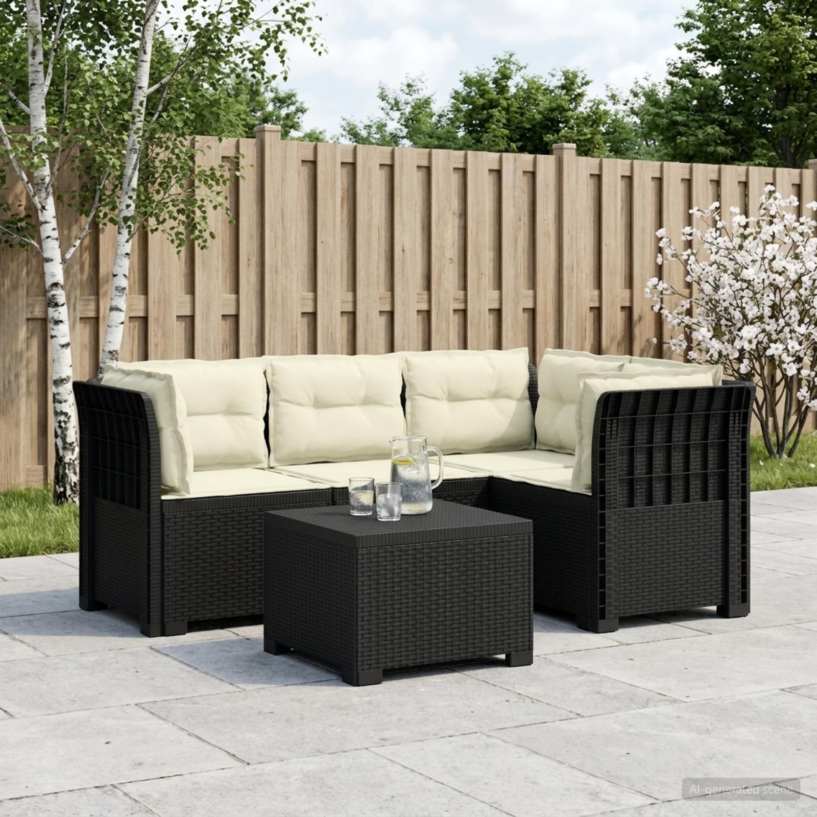 4-personers Have Sofa med Hynder Rattan Look PP Antracit