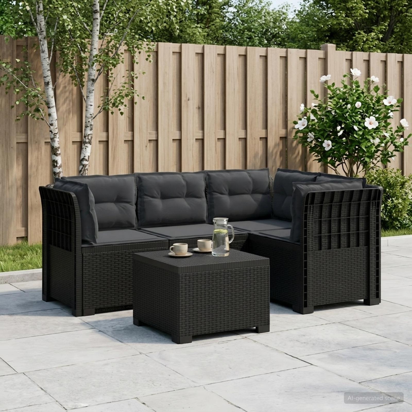 4-personers Have Sofa med Hynder Rattan Look PP Antracit