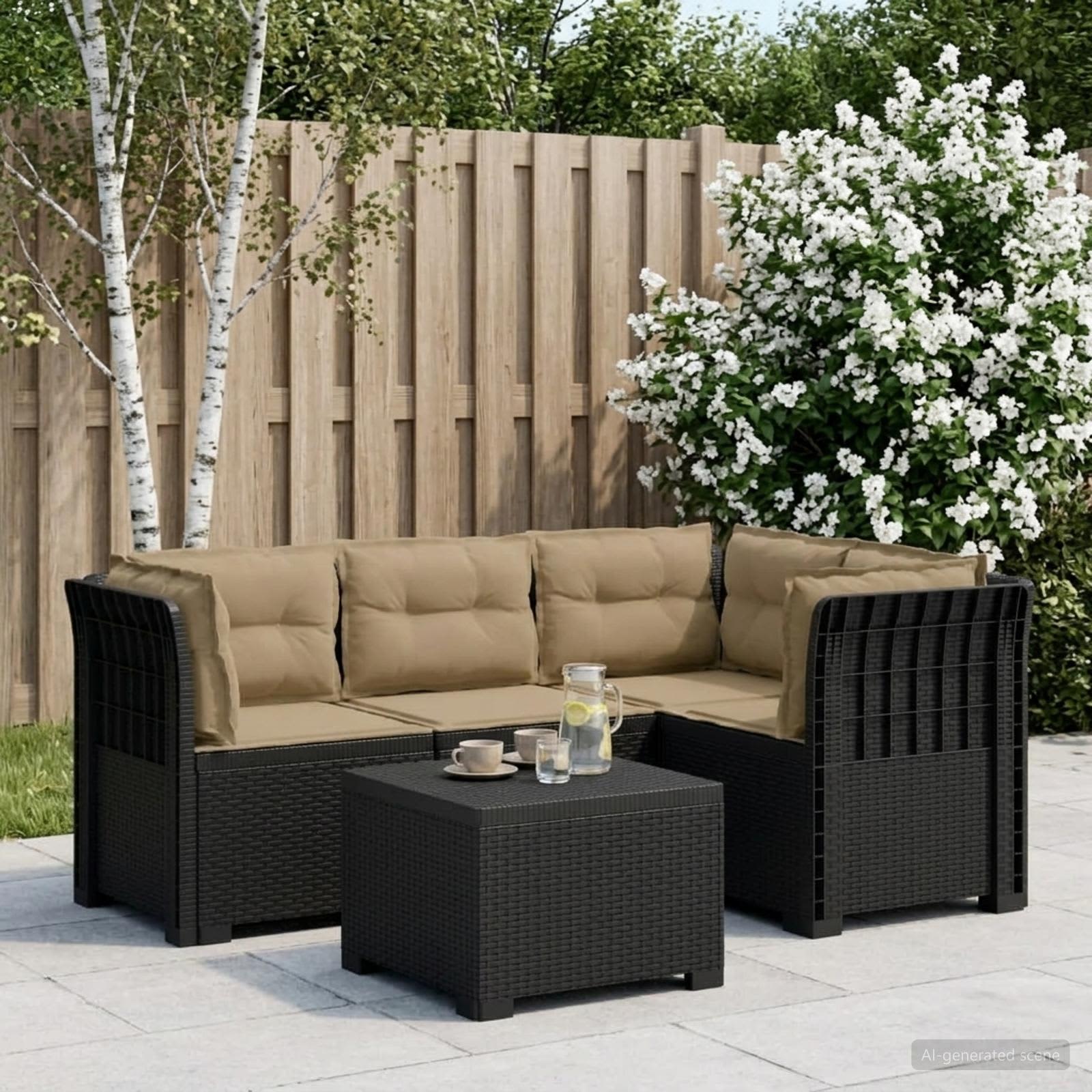 4-personers Have Sofa med Hynder Rattan Look PP Antracit