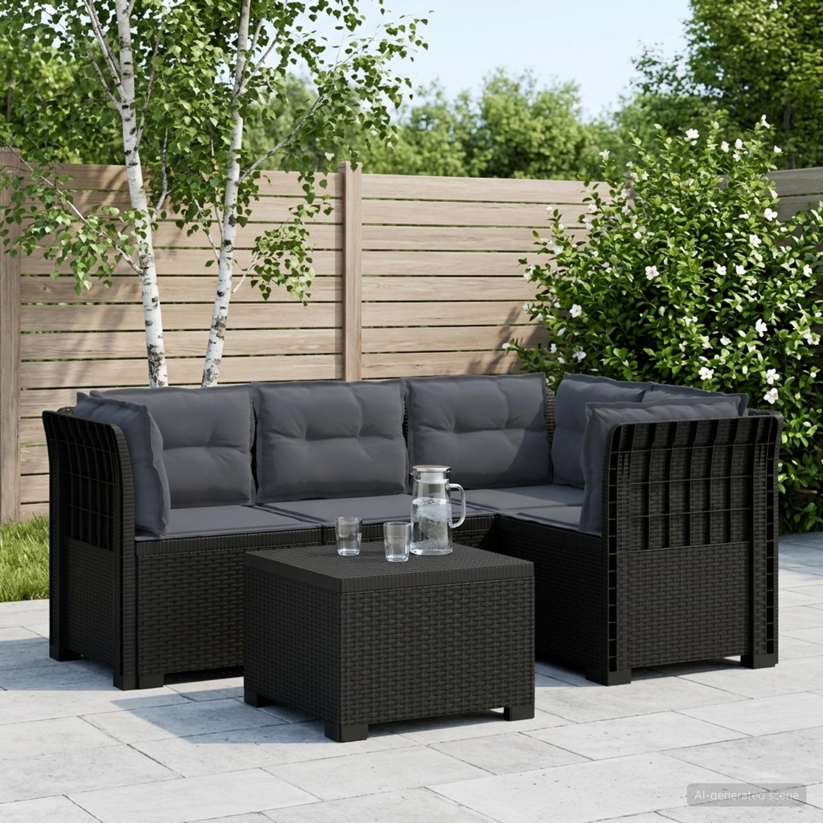 4-personers Have Sofa med Hynder Rattan Look PP Antracit