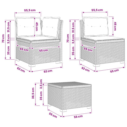 4-personers Have Sofa med Hynder Rattan Look PP Lysegrå