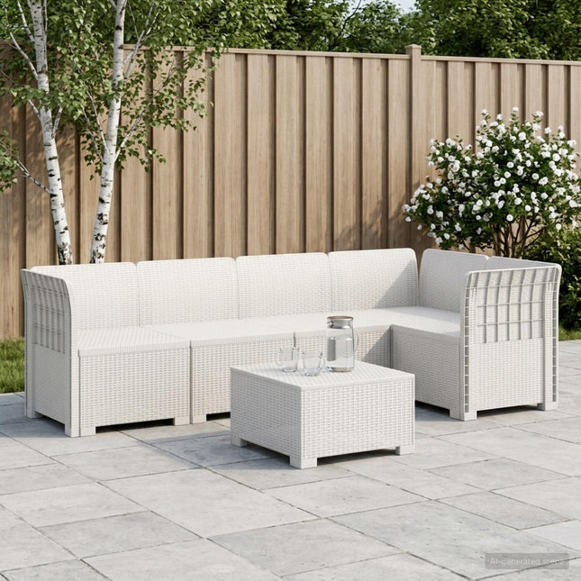 5-personers Havemøbel Sofa Rattan Look PP Hvid