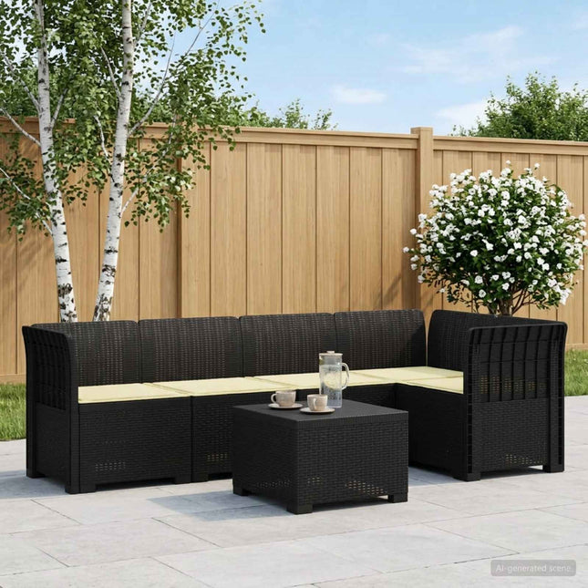 5-personers Havemøbel Sofa med Hynder Rattan Look PP Antracit