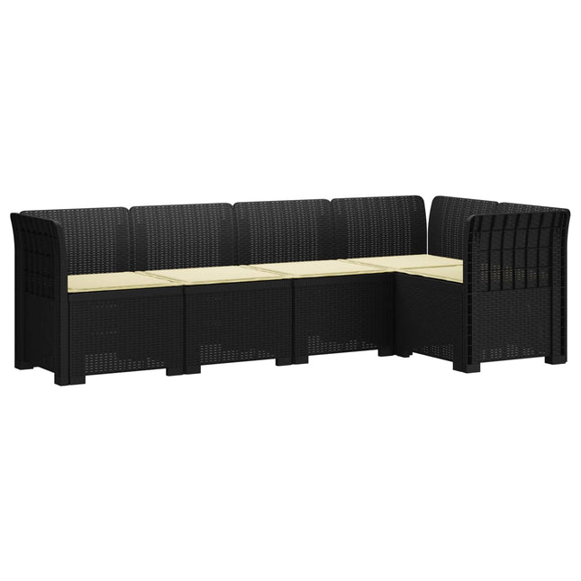 5-personers Havemøbel Sofa med Hynder Rattan Look PP Antracit