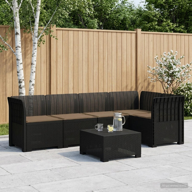 5-personers Havemøbel Sofa med Hynder Rattan Look PP Antracit