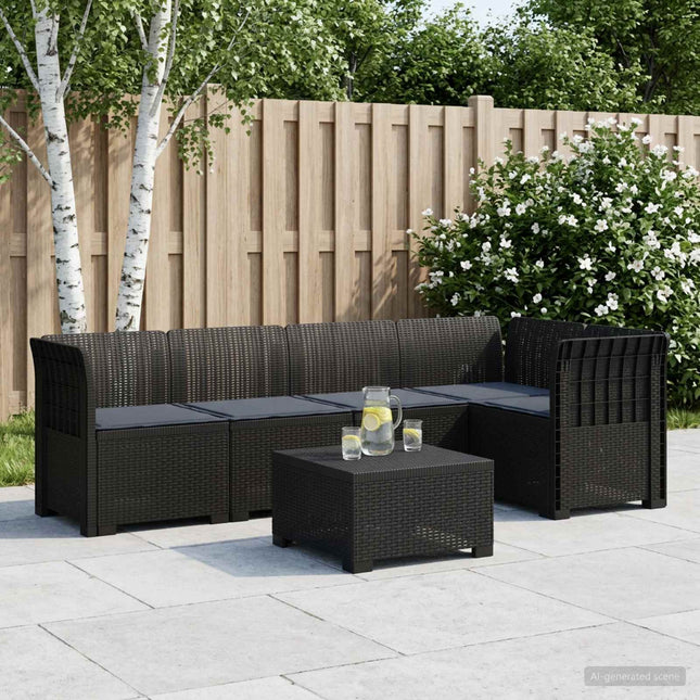 5-personers Havemøbel Sofa med Hynder Rattan Look PP Antracit
