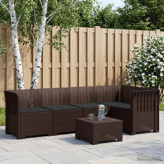 5-personers Havemøbel Sofa med Hynder Rattan Look PP Brun