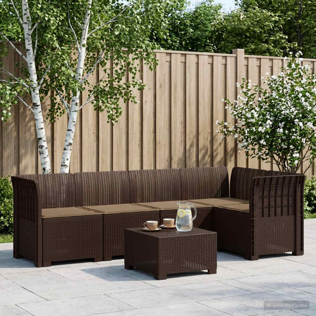 5-personers Havemøbel Sofa med Hynder Rattan Look PP Brun