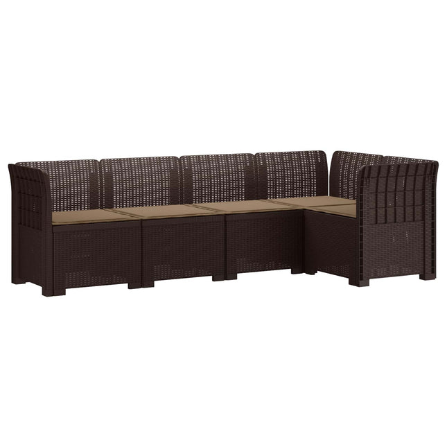5-personers Havemøbel Sofa med Hynder Rattan Look PP Brun
