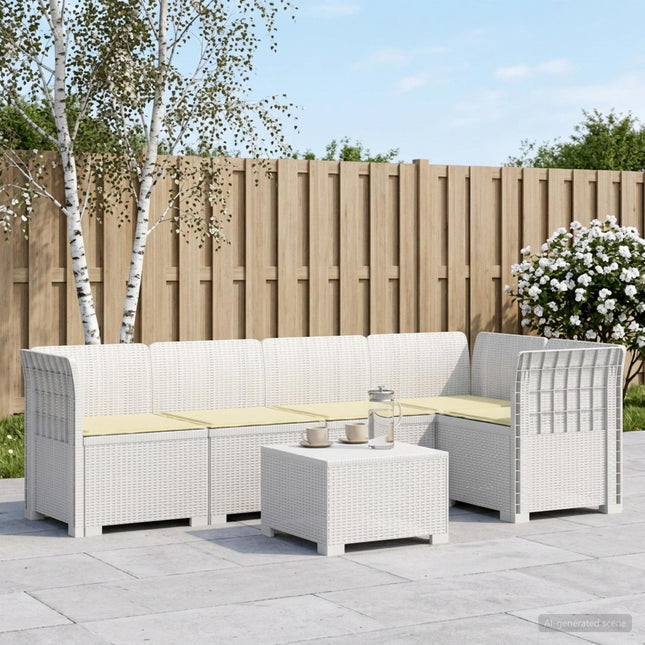 5-personers Havemøbel Sofa med Hynder Rattan Look PP Hvid