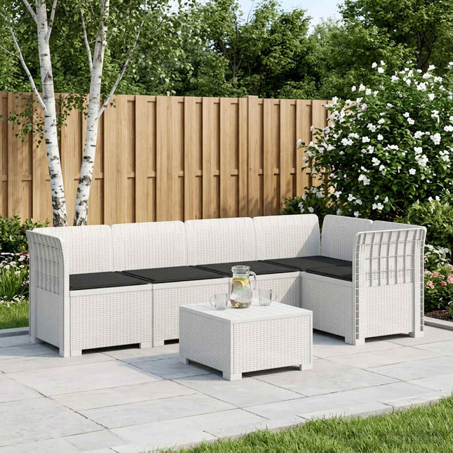 5-personers Havemøbel Sofa med Hynder Rattan Look PP Hvid