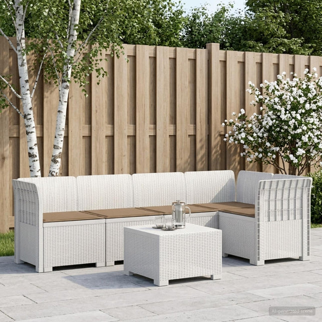 5-personers Havemøbel Sofa med Hynder Rattan Look PP Hvid