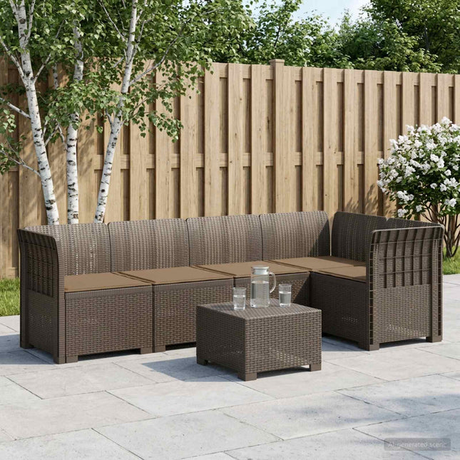 5-personers Havemøbel Sofa med Hynder Rattan Look PP Lysegrå
