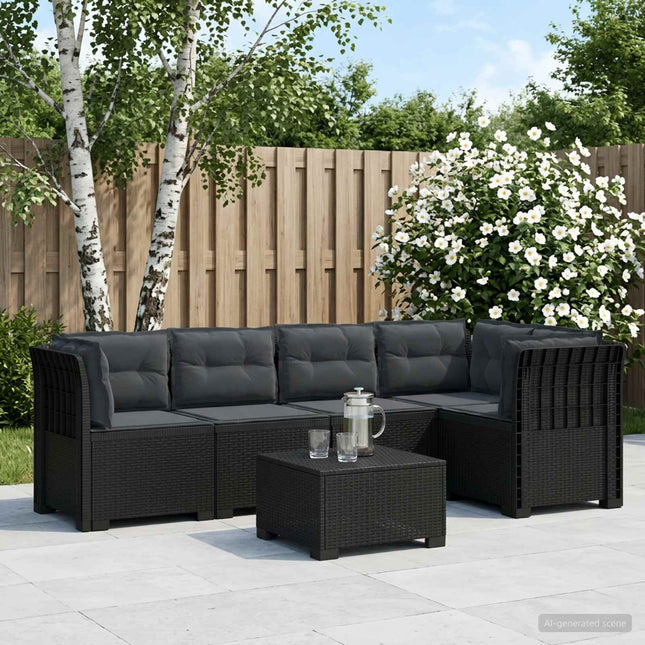 5-personers Havemøbel Sofa med Hynder Rattan Look PP Antracit