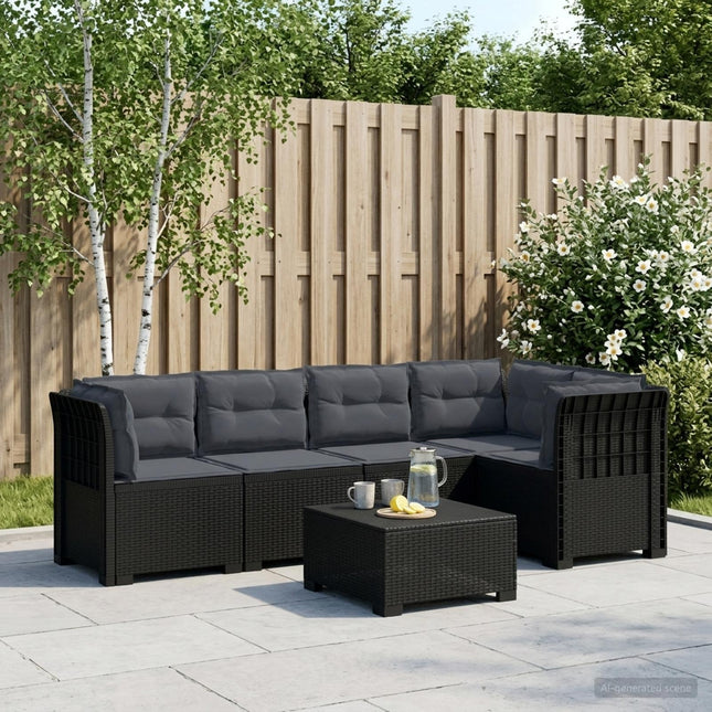 5-personers Havemøbel Sofa med Hynder Rattan Look PP Antracit
