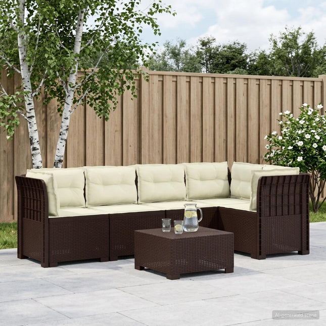 5-personers Havemøbel Sofa med Hynder Rattan Look PP Brun