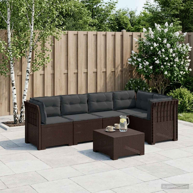5-personers Havemøbel Sofa med Hynder Rattan Look PP Brun