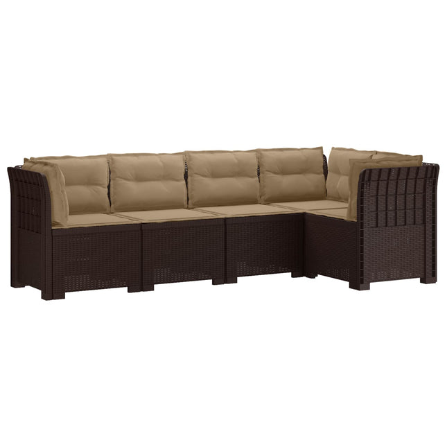 5-personers Havemøbel Sofa med Hynder Rattan Look PP Brun