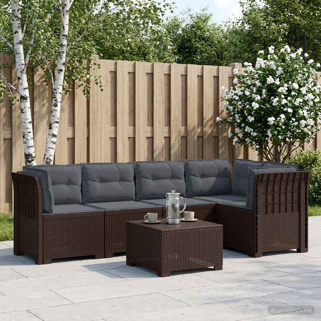 5-personers Havemøbel Sofa med Hynder Rattan Look PP Brun