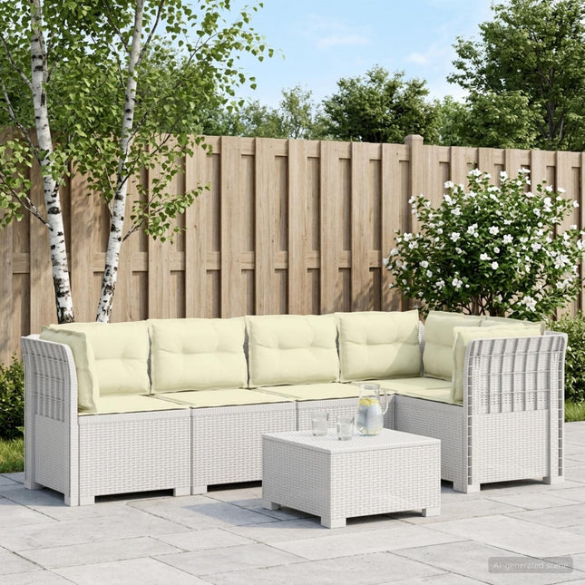 5-personers Havemøbel Sofa med Hynder Rattan Look PP Hvid