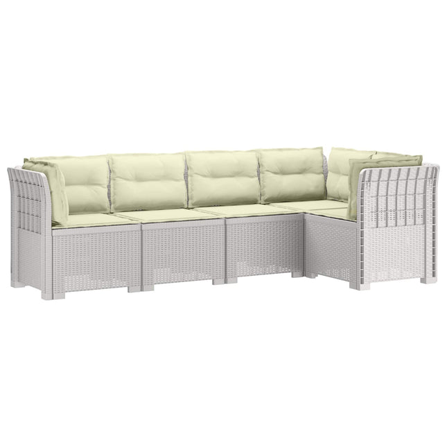 5-personers Havemøbel Sofa med Hynder Rattan Look PP Hvid