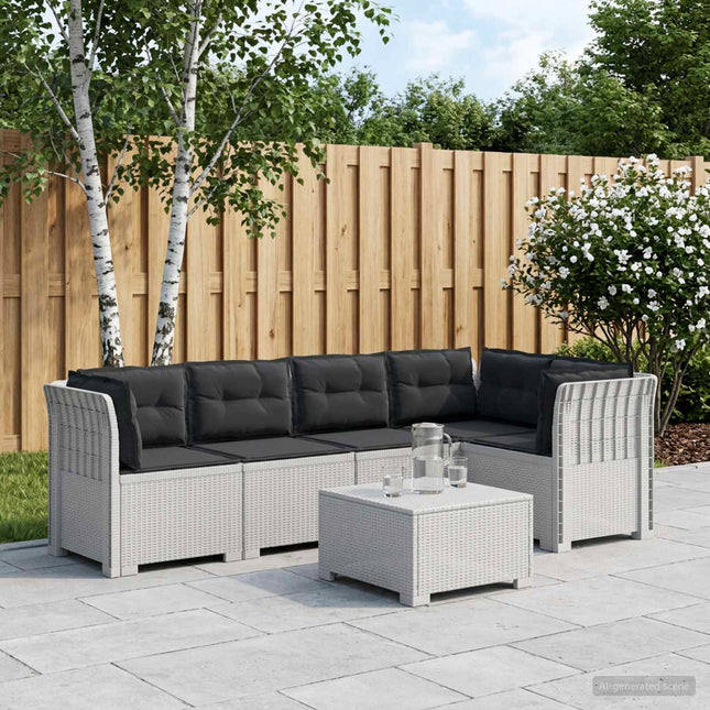 5-personers Havemøbel Sofa med Hynder Rattan Look PP Hvid