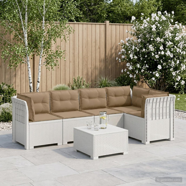 5-personers Havemøbel Sofa med Hynder Rattan Look PP Hvid