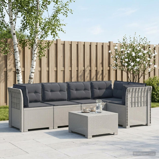 5-personers Havemøbel Sofa med Hynder Rattan Look PP Hvid