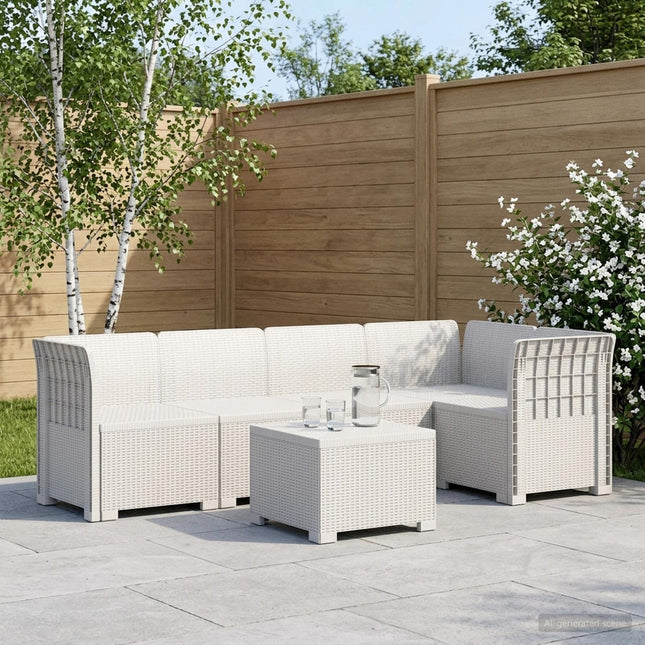 5-personers Havemøbel Sofa Rattan Look PP Hvid