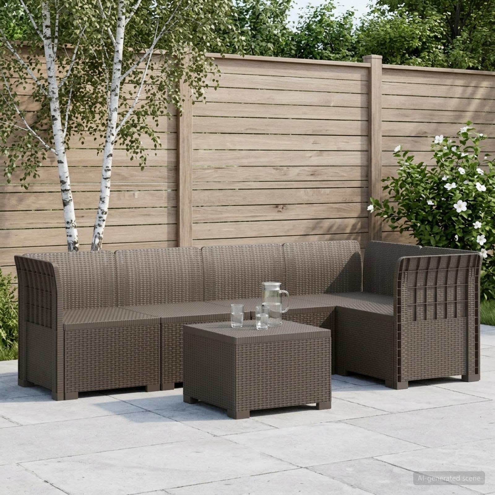 5-personers Havembel Sofa Rattan Look PP Lysegr