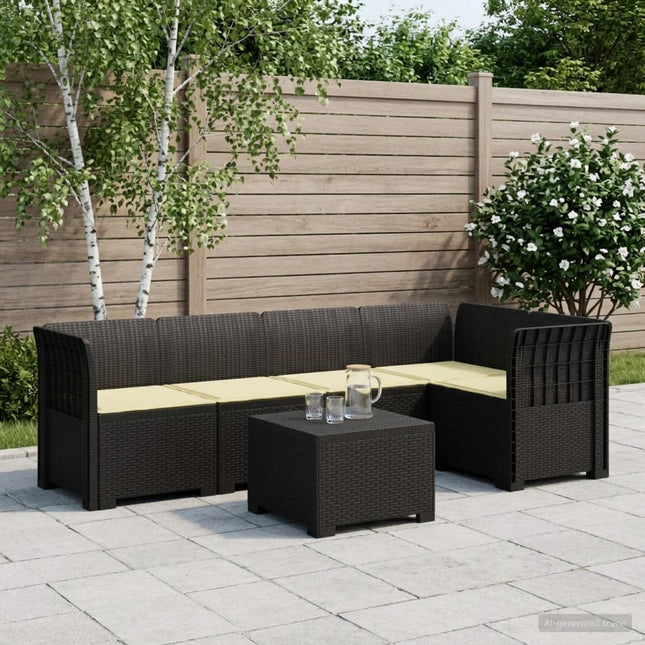 5-personers Havemøbel Sofa med Hynder Rattan Look PP Antracit