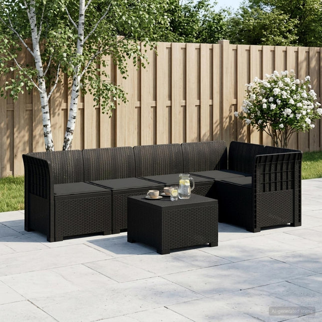 5-personers Havemøbel Sofa med Hynder Rattan Look PP Antracit