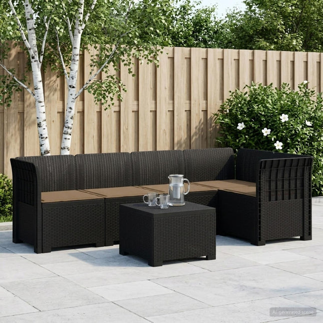 5-personers Havemøbel Sofa med Hynder Rattan Look PP Antracit