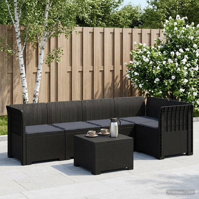 5-personers Havemøbel Sofa med Hynder Rattan Look PP Antracit