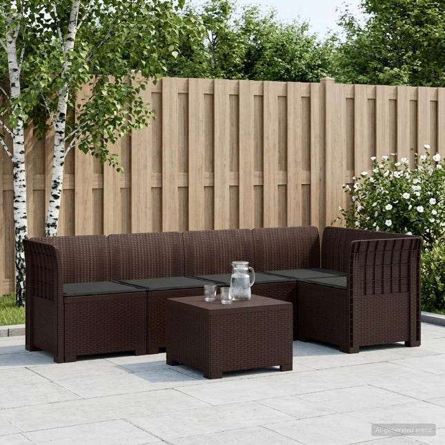 5-personers Havemøbel Sofa med Hynder Rattan Look PP Brun