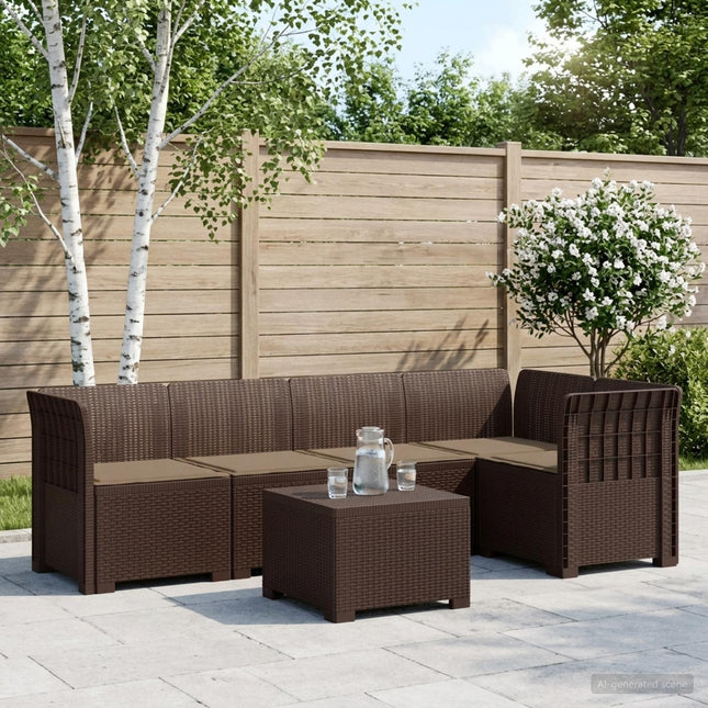 5-personers Havemøbel Sofa med Hynder Rattan Look PP Brun