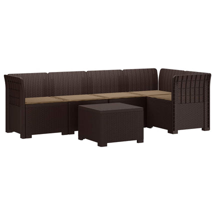 5-personers Havemøbel Sofa med Hynder Rattan Look PP Brun
