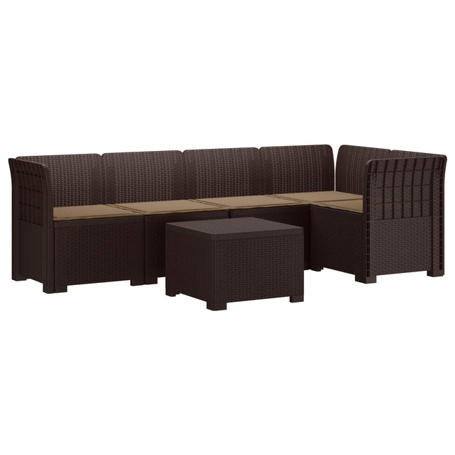 5-personers Havemøbel Sofa med Hynder Rattan Look PP Brun