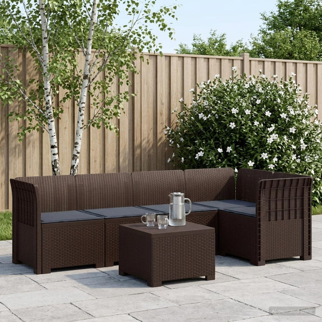 5-personers Havemøbel Sofa med Hynder Rattan Look PP Brun