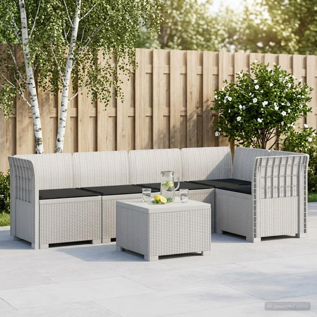 5-personers Havemøbel Sofa med Hynder Rattan Look PP Hvid