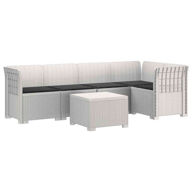 5-personers Havemøbel Sofa med Hynder Rattan Look PP Hvid