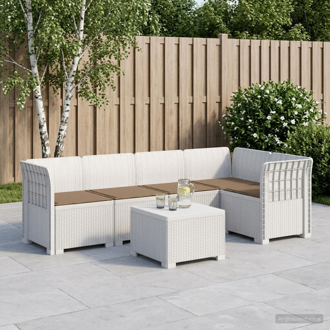 5-personers Havemøbel Sofa med Hynder Rattan Look PP Hvid