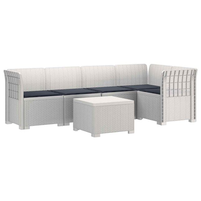 5-personers Havemøbel Sofa med Hynder Rattan Look PP Hvid
