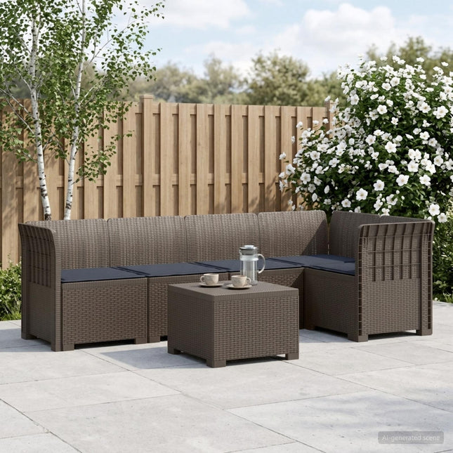 5-personers Havemøbel Sofa med Hynder Rattan Look PP Lysegrå