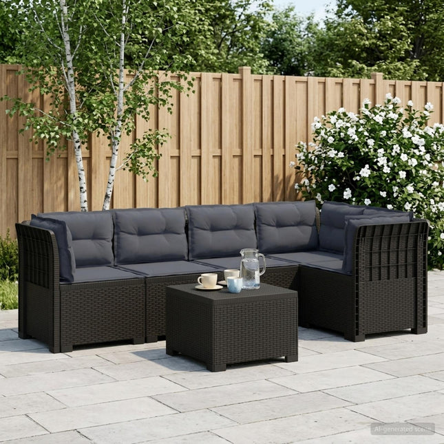 5-personers Havemøbel Sofa med Hynder Rattan Look PP Antracit