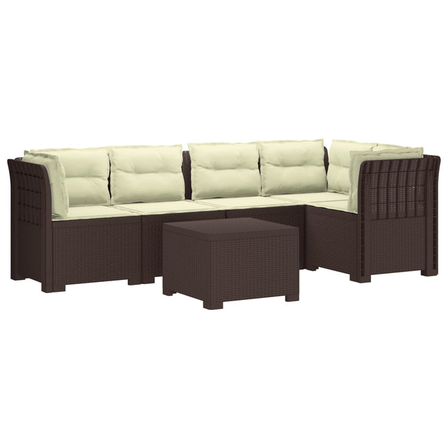 5-personers Havemøbel Sofa med Hynder Rattan Look PP Brun