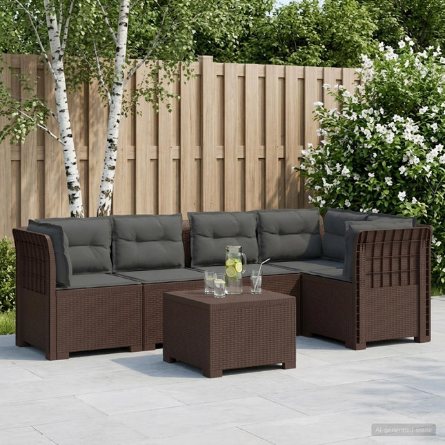 5-personers Havemøbel Sofa med Hynder Rattan Look PP Brun