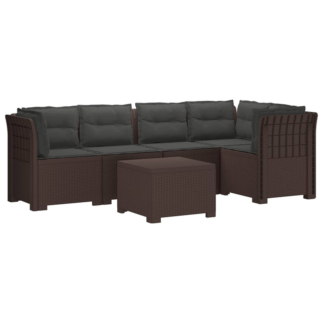 5-personers Havemøbel Sofa med Hynder Rattan Look PP Brun