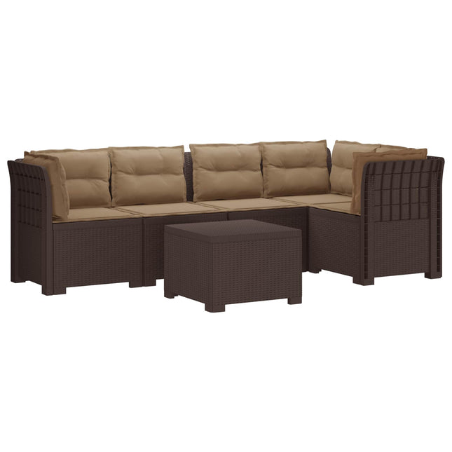 5-personers Havemøbel Sofa med Hynder Rattan Look PP Brun